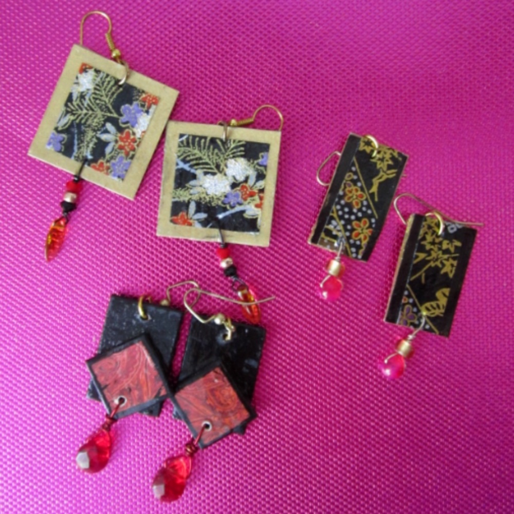 Bundle of 3 Pr Earrings Origami Paper